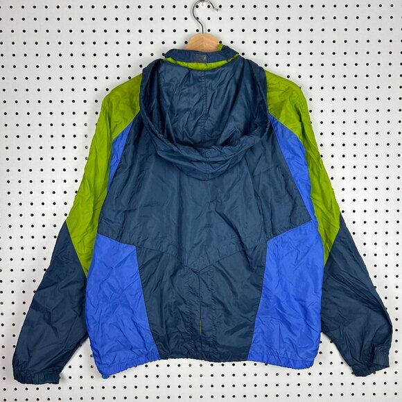 Vtg Nike Windbreaker Color Block Medium Green Blue‎ Full Zip Swoosh 90s W/ Hood - Picture 3 of 5